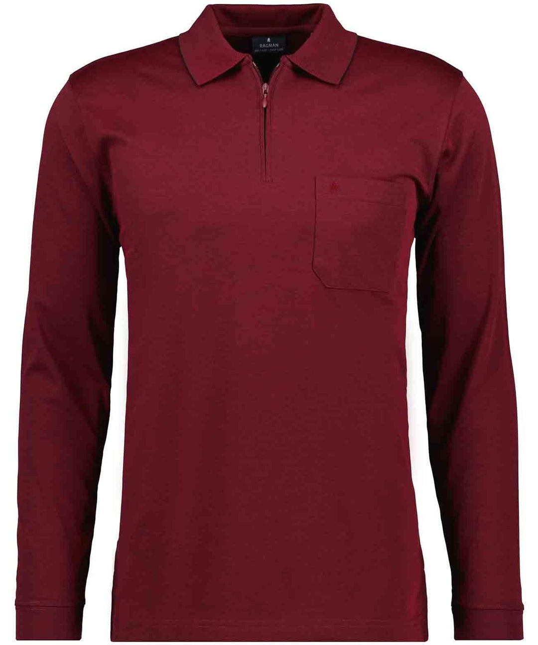 RAGMAN Herren Softknit-Poloshirt Langarm mit Zip S Rot-060, S Rot-060