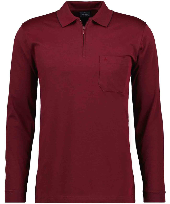 RAGMAN Herren Softknit-Poloshirt Langarm mit Zip M Rot-060, M Rot-060