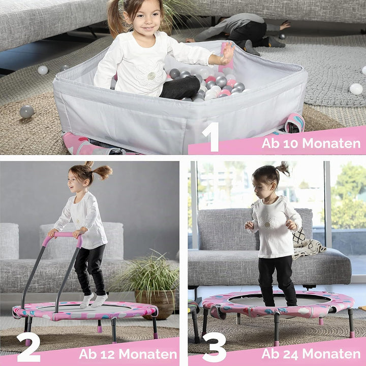 smarTrike Indoor-Kleinkindertrampolin mit Handgriff, faltbares Kindertrampolin, 1-5 Jahre Bällebad u