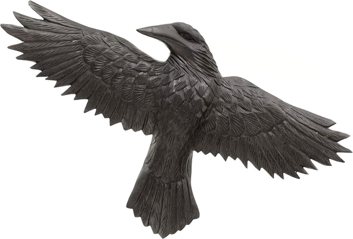 Windalf Holzbild Schwarzer Rabe Munin 45 cm Links schauend Handarbeit aus Holz