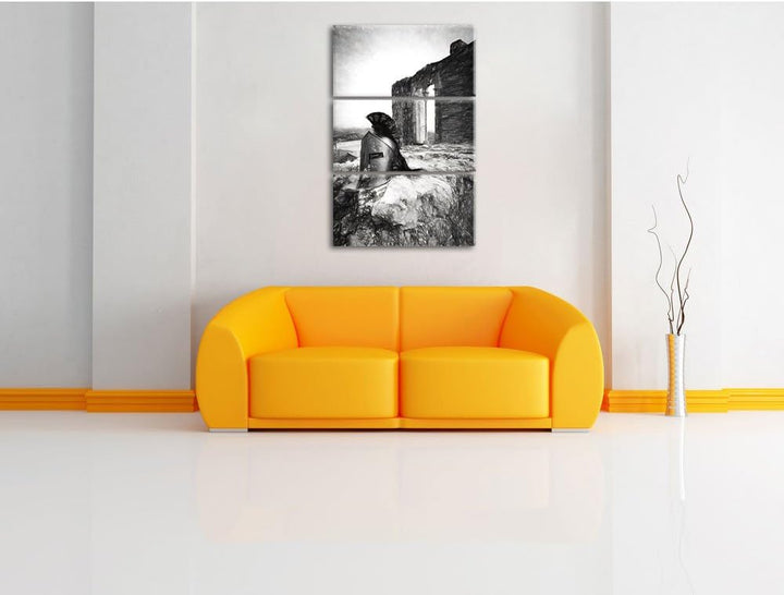 Pixxprint Sparta Helm als Leinwandbild | Grösse: 3 Teilig (120x80) | Wandbild| Kunstdruck | fertig b