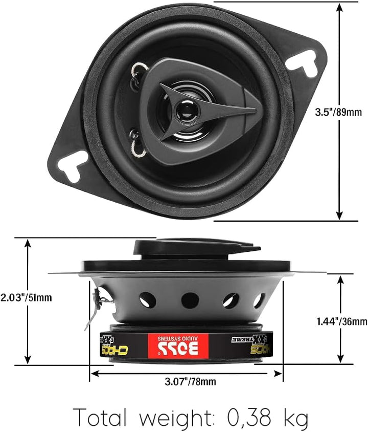KIT Set FÜR BOSS Audio Systems CH3220B 2 Schwarze 2-Wege-Koaxiallautsprecher 8,9 cm 89 mm 3,5" Durch