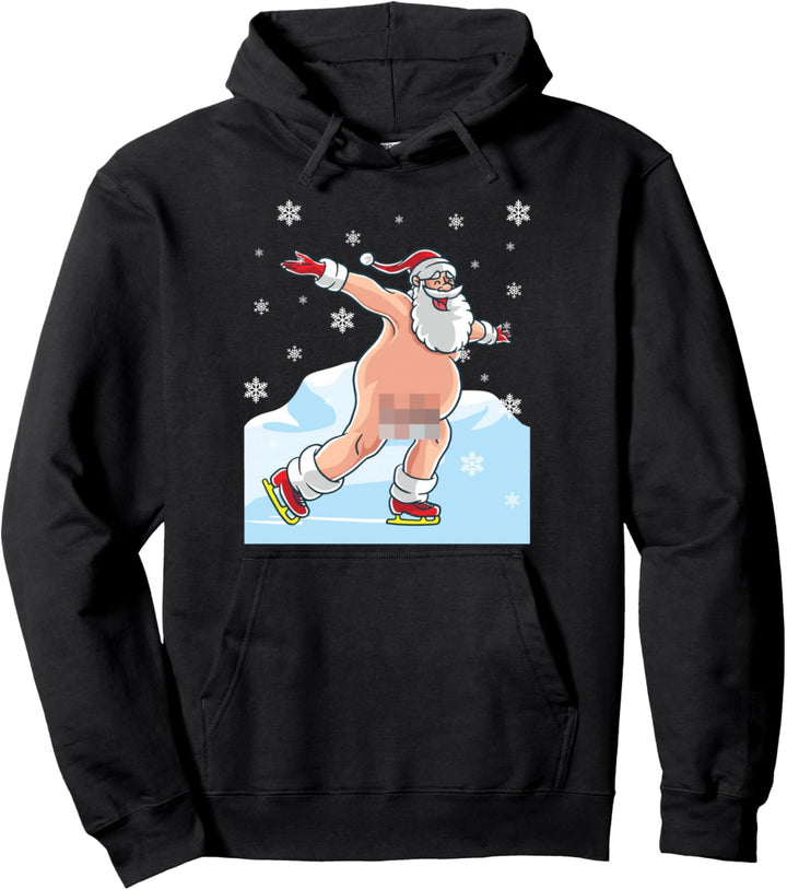 Naked Santa Claus Nackt Schlittschuh Ugly Christmas Sweater Pullover Hoodie