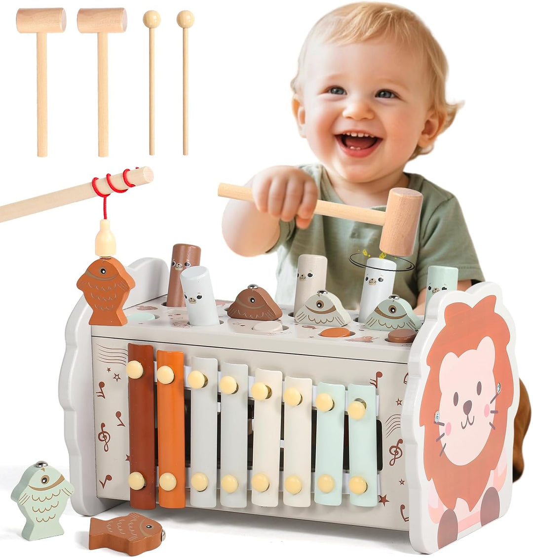 Montessori Spielzeug ab 1 Jahr - 4 in 1 Motorikspielzeug Kinderspielzeug Holzspielzeug ab 1 Jahr-Ham