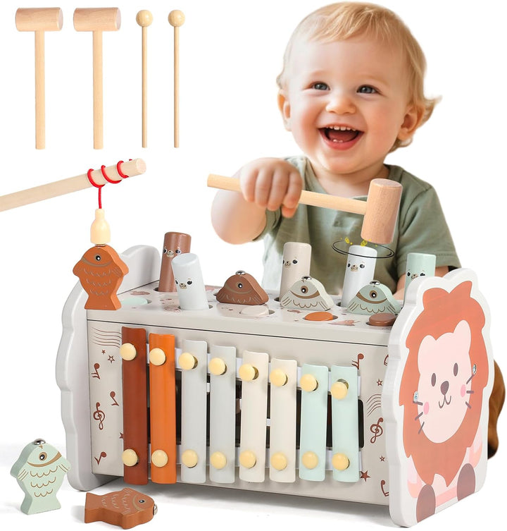 Montessori Spielzeug ab 1 Jahr - 4 in 1 Motorikspielzeug Kinderspielzeug Holzspielzeug ab 1 Jahr-Ham