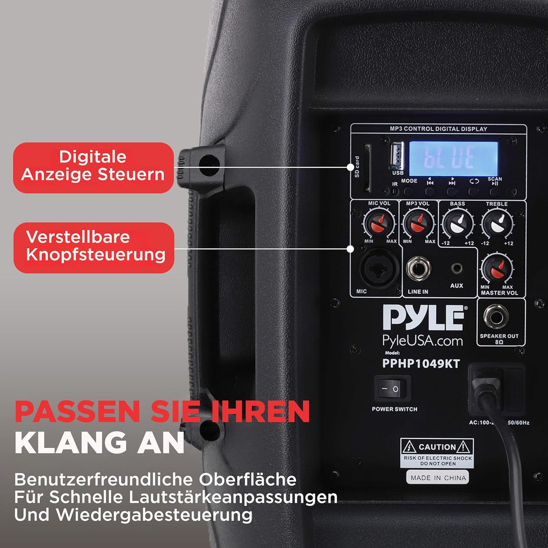 Pyle PA Anlage, 1000W- PA Anlage Komplettset, Lautsprecher mit Mikrofon, Partybox Bluetooth, DJ Laut