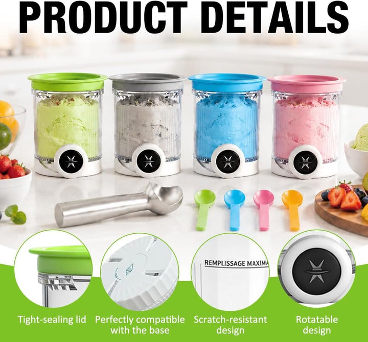 4 Stück Eisbehälter mit Deckel Passend für Ninja Swirl, Ersatz-Pints Eiscreme-Behälter für Ninja CRE