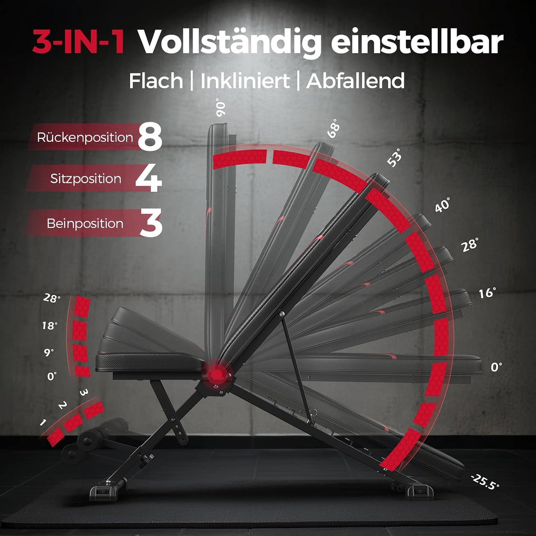 FLYBIRD Verstellbare Hantelbank, 300 kg Tragfähigkeit, Professionelle Multifunktionale Trainingsbank