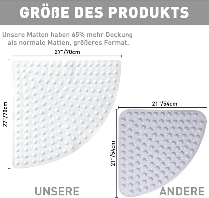 Duschmatte rutschfest Antirutschmatte Dusche 70 x 70 cm: Eckduschmatte Dreieckig Duscheinlage rutsch