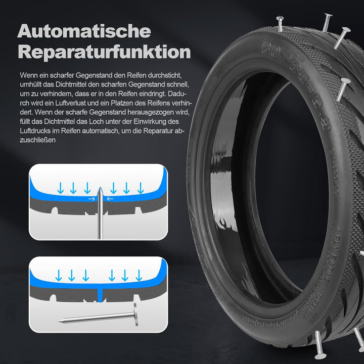 60/65-6,9 Tubeless Reifen mit Ventil für Ninebot Max G2/G2D/G2E/G65/F3/F3 Pro Hinten Scooter 10'' Er