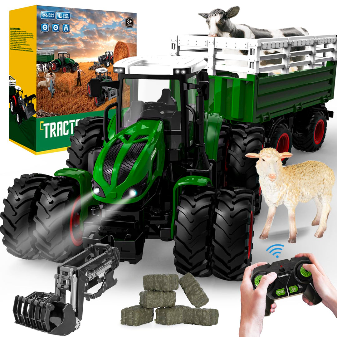 PENGBU RC Traktor Spielzeug ab 3 4 8 Jahre, 2.4 GHz Ferngesteuerter Traktor Ferngesteuert, Trecker F
