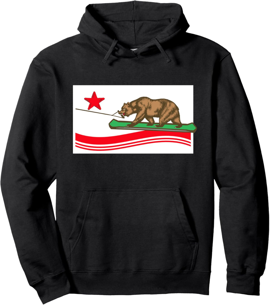Wakeboarding Bear California Flag Funny Outdoor Sports Retro Pullover Hoodie