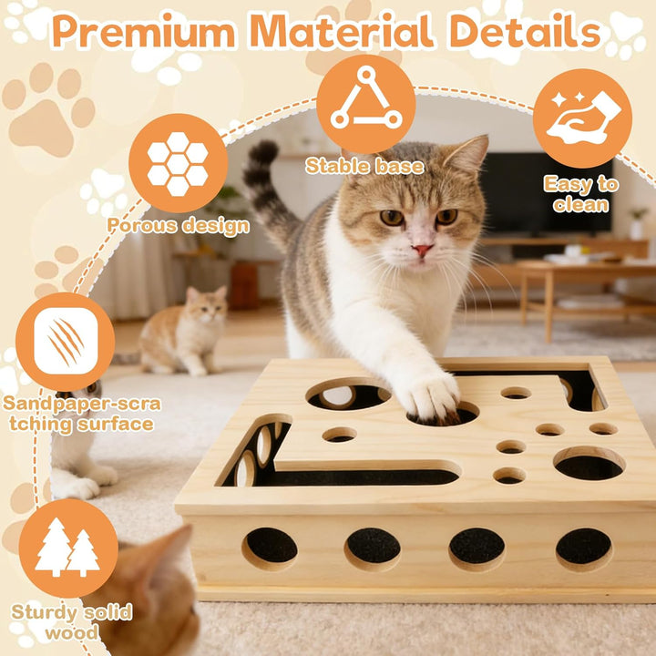 Kratzbretter Katze Katzenkratzpuzzle Anreicherungsbox, Massivholz Katzen Kratzbrett mit Lustigen Löc