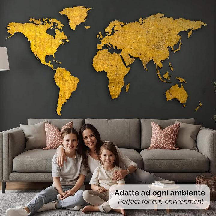 Giallobus - Weltkarte - Gold - MDF HOLZWANDDEKORATION - Moderne GEMÄLDE BLEIBE - 190X105 cm 190x105c