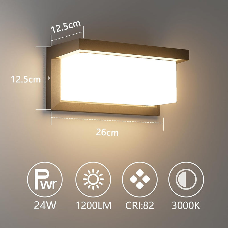 Klighten 2 Stück LED Aussenwandleuchten, 3000 K, wasserdichte IP65 Wandleuchte für den Innen/Aussen,