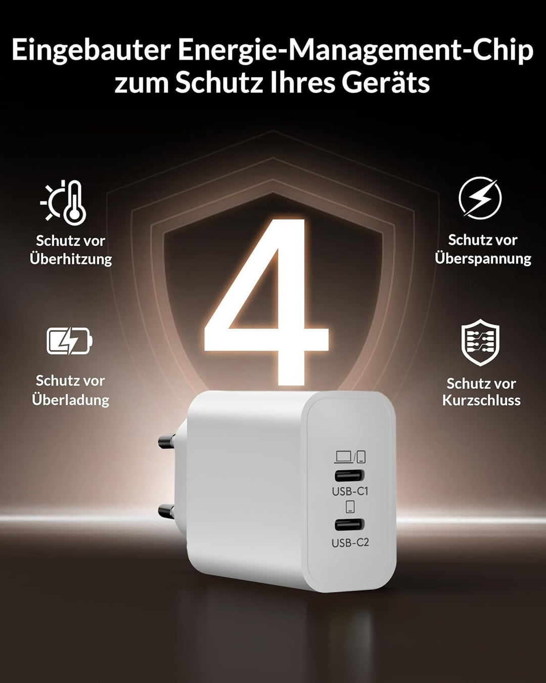 60W 2-Port USB C Ladegerät mit Ladekabel für iPhone 17 Pro Max 17 Air, iPhone 16 15 Pro Max Plus 16e