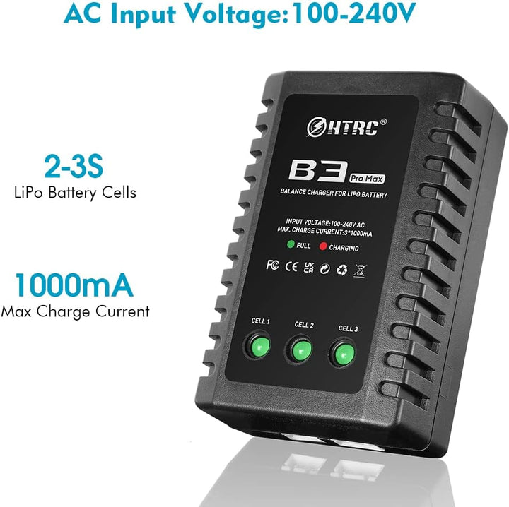Haisito B3 ProMax Lipo Ladegerät für 2S 3S Akku(7.4V, 11.1V), Kompaktes RC Ladegerät Balancer Airsof