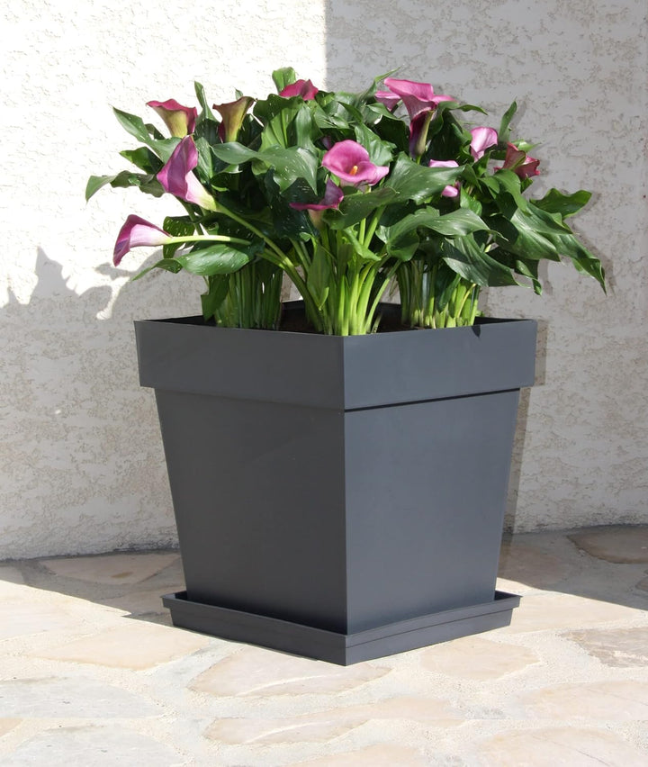 EDA - Blumentopf, quadratisch, Toskana, 38 l, Wasserspeicherbereich, für den Innen- oder Aussenberei