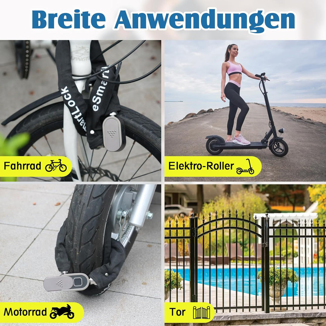 Anweller Fahrradschloss Fingerabdruck mit Schlüssel, 100cm 8mm Dicker Kettenschloss Fahrrad Hohe Sic