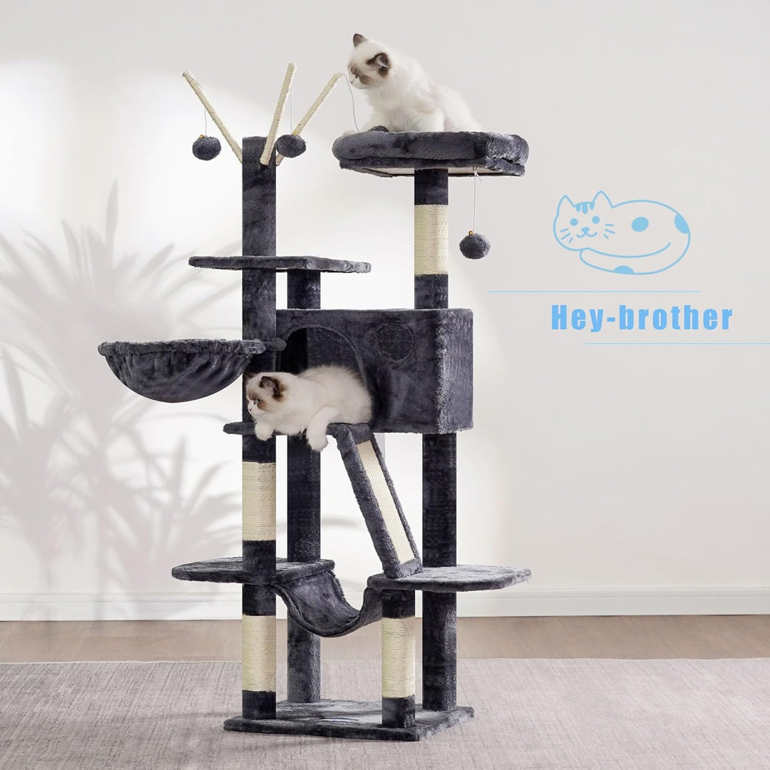 Hey-brother Kratzbaum, 135 cm Indoor Katzenbaum, Mit gepolsterter Plattform Bett, Spielzeug Ball, Hö