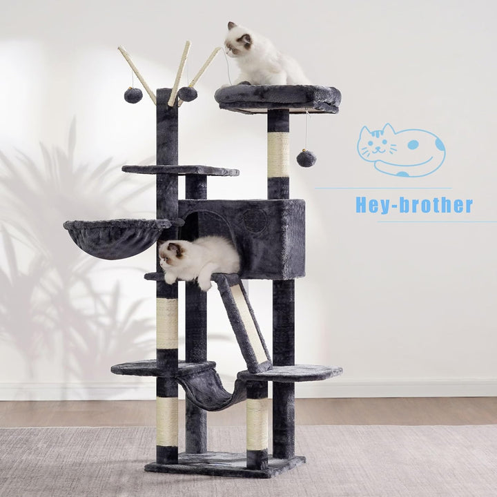 Hey-brother Kratzbaum, 135 cm Indoor Katzenbaum, Mit gepolsterter Plattform Bett, Spielzeug Ball, Hö