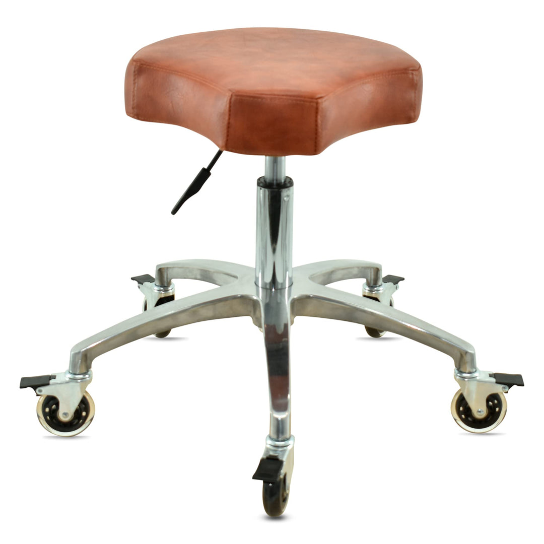 Ergonomischer Rollhocker in Hellbraun - Premium Rollen mit Bremse - Höhenverstellbarer von 50-65 cm