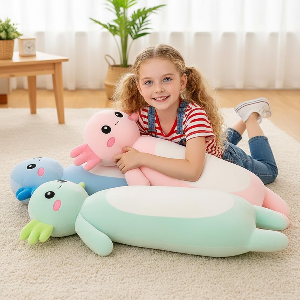 Kekeso Langes Axolotl Plüschtier,Kawaii Axolotl Kuscheltier Stofftier Rosa Axolotl Plüsch-Kissen, fü