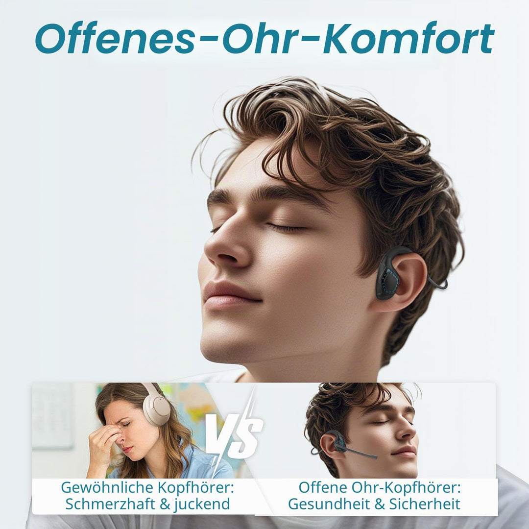 BANIGIPA Bluetooth-Headset mit Boom-Mikrofon, Open-Ear-Kopfhörer mit Geräuschunterdrückung Mikrofon,