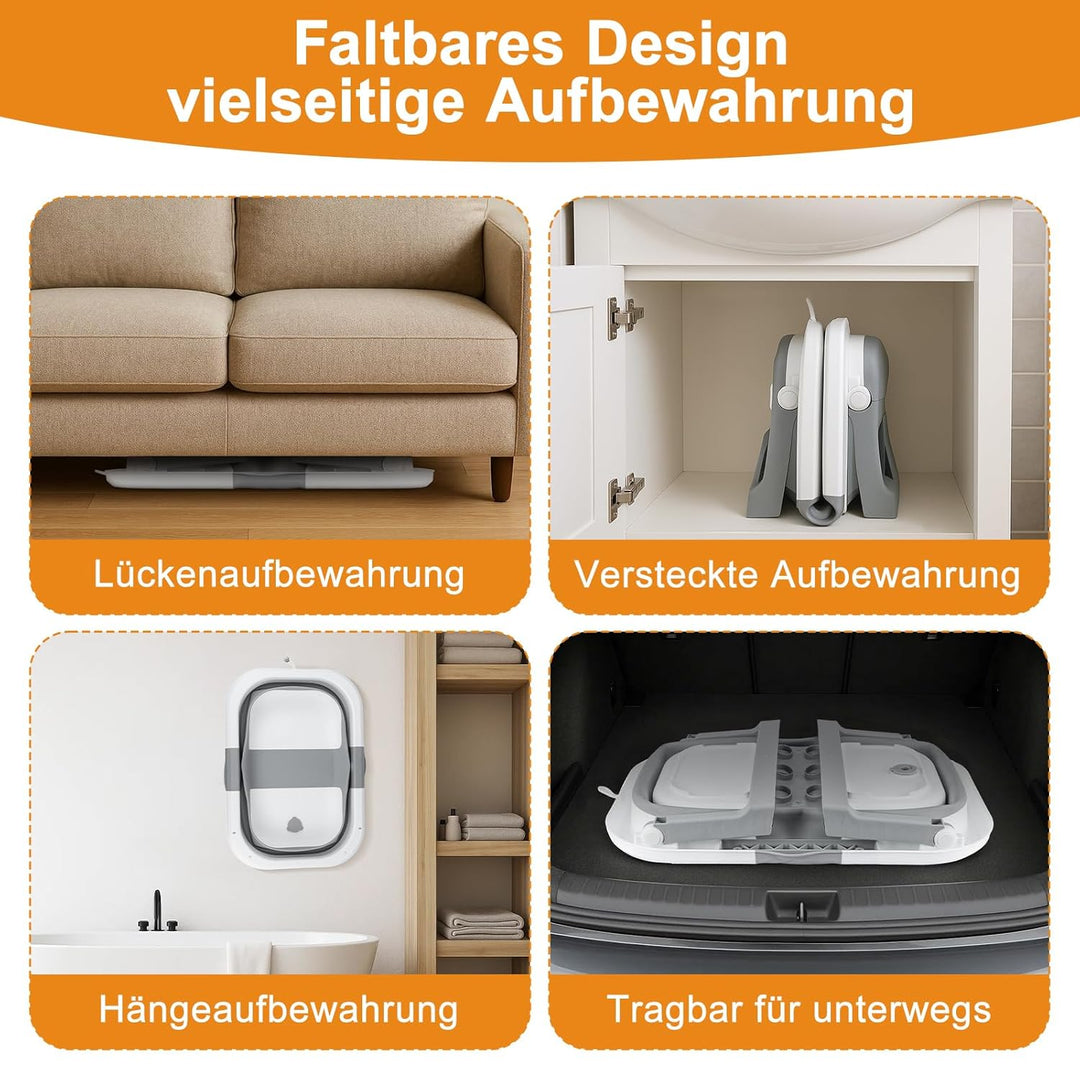 Faltbare Babybadewanne mit Sitz – tragbare Babywanne mit Wärmesensor-Ablauf, rutschfest & platzspare