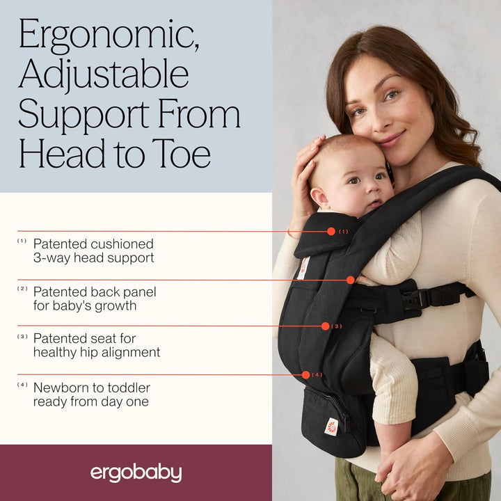 Ergobaby Omni Deluxe All-in-One Babytrage für Neugeborene ab Geburt bis 20kg, Ergonomische 4-Positio