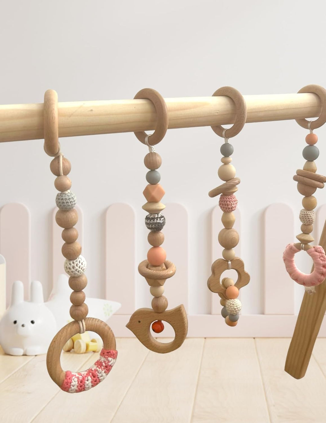 Baby Gym Spieltrapez Spielbogen Baby Holz mit Figuren & Kugeln Spielebogen Spieltrapez Mobile Activi