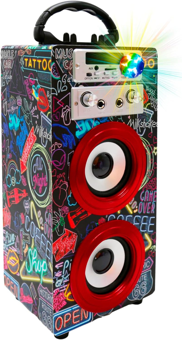 DYNASONIC Karaoke mit 2 Mikrofonen, tragbarer Karaoke-Maschine, Bluetooth-Lautsprecher, USB- und SD-