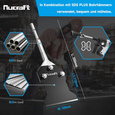 Nucraft Spachtelmeissel SET SDS-Plus 250x100 mm,Meissel inklusive Ersatzklinge und Schrauben,Bodensc