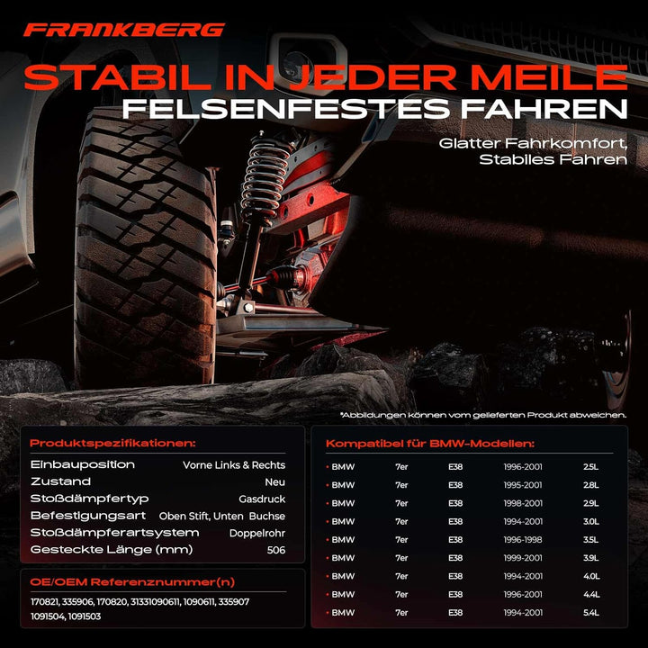 Frankberg 2x Stossdämpfer Gasdruck Vorderachse Kompatibel mit 7er E38 725 728 730 735 740 750 2.5L-5