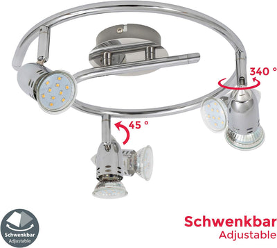 B.K.Licht - LED Deckenlampe schwenkbar, warmweisse Lichtfarbe, je 3 Watt, 250 Lumen, LED Deckenleuch