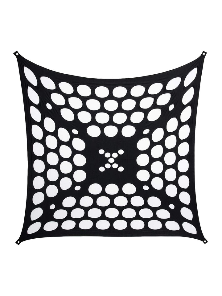 PSYWORK Schwarzlicht Segel Spandex | 3D Neon Space Dots Black | Weiss | 3 x 3m | UV-aktiv | leuchten