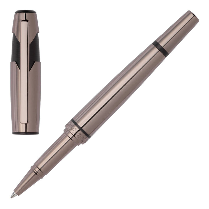 Hugo Boss Tintenroller Chevron Gun aus Messing in der Farbe Grau mit einer Länge von 13,7cm, Tintenf