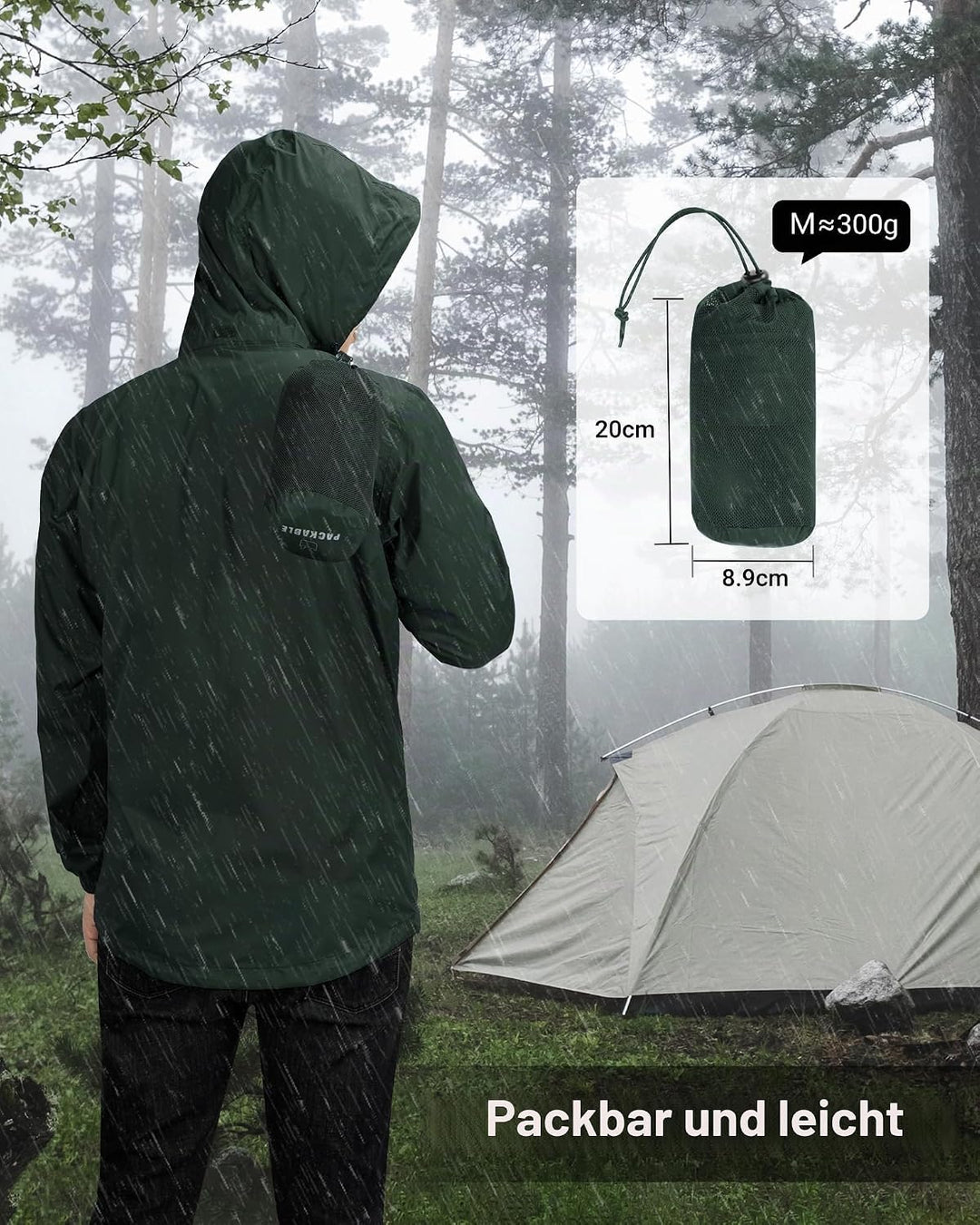 Outdoor Ventures Regenjacke Herren Wasserdicht Ultraleichte Dünne Faltbare Regenmantel Atmungsaktiv