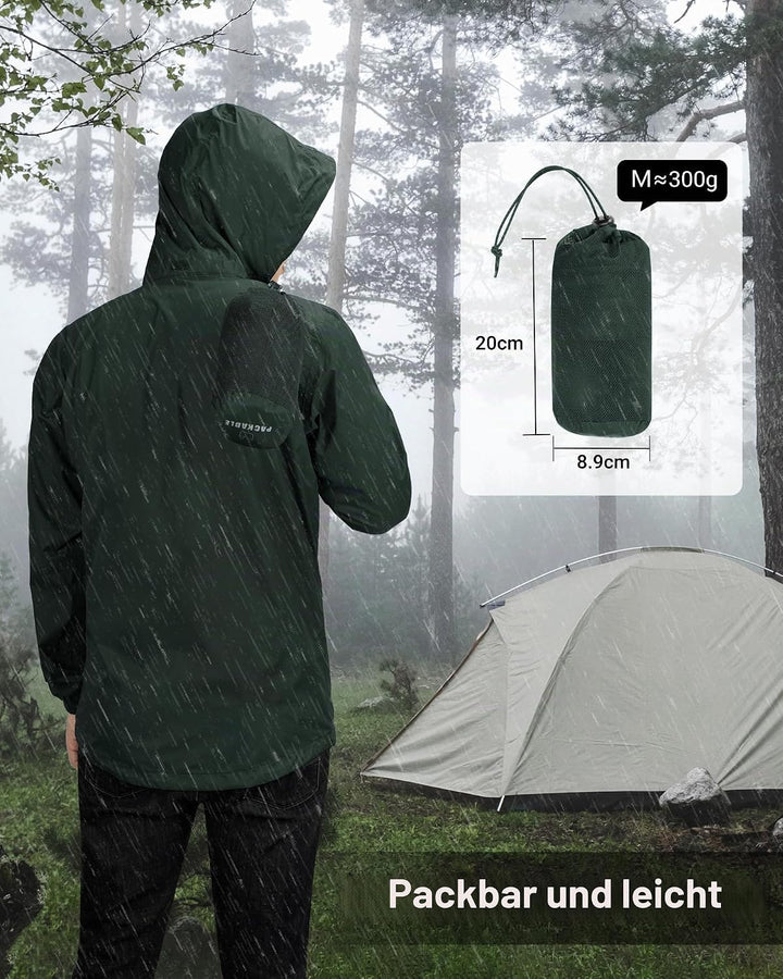 Outdoor Ventures Regenjacke Herren Wasserdicht Ultraleichte Dünne Faltbare Regenmantel Atmungsaktiv