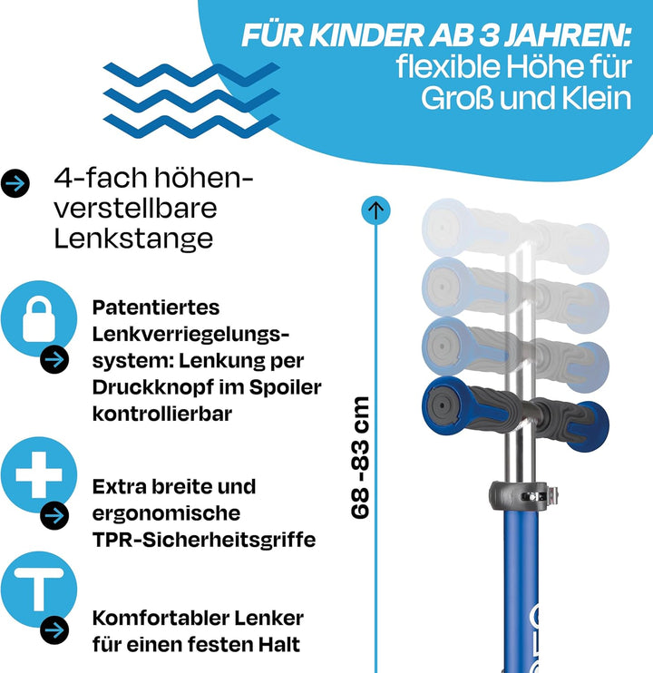 GLOBBER Elite Roller – Tretroller Kinder ab 3 Jahre - Scooter - ABEC 5, 3-rädrig – höhenverstellbar