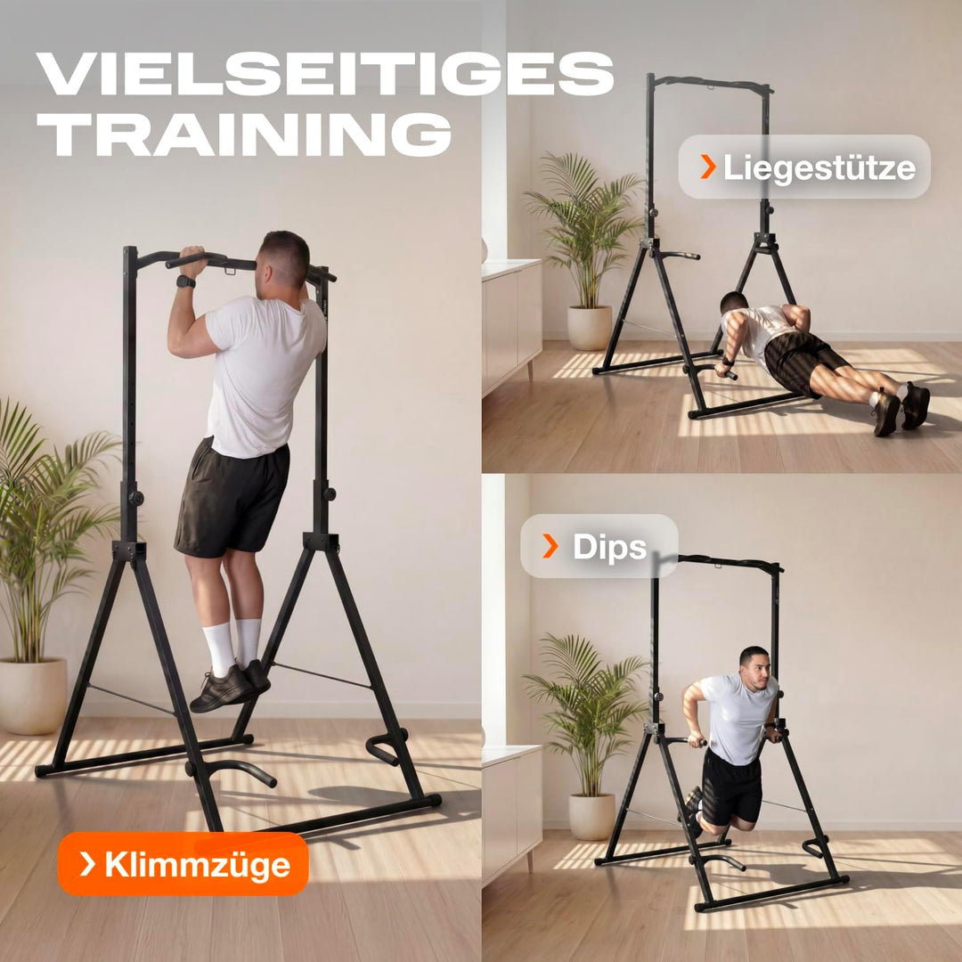 Parex Klappbarer Power Tower – 4-in-1 Klimmzugstange freistehend & Dip Station, Höhenverstellbare Kr