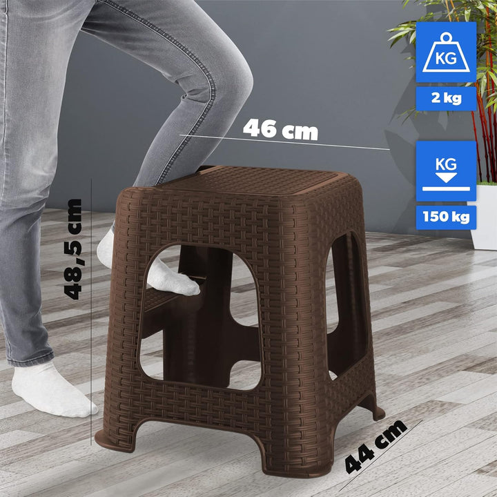KADAX Hocker aus Kunststoff-Recyclingmaterialien, Tritthocker bis 160 kg, Rattanhocker mit Antirutsc