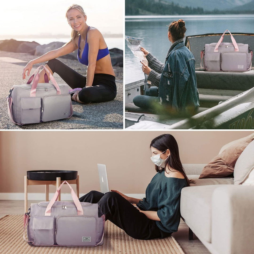 FIORETTO 35L Damen Sporttasche Faltbare Reisetasche mit Schuhfach und Nassfach, Wasserabweisende Wee