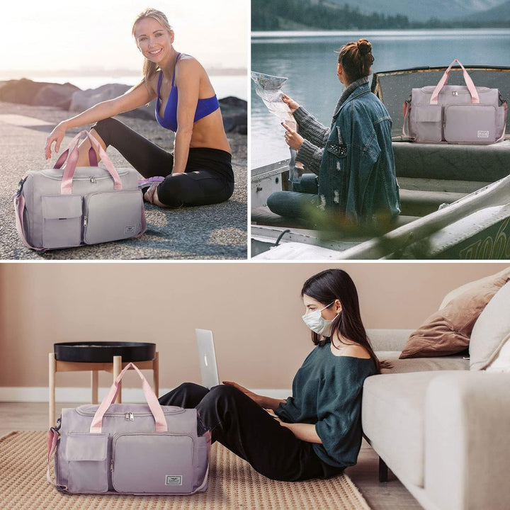 FIORETTO 35L Damen Sporttasche Faltbare Reisetasche mit Schuhfach und Nassfach, Wasserabweisende Wee