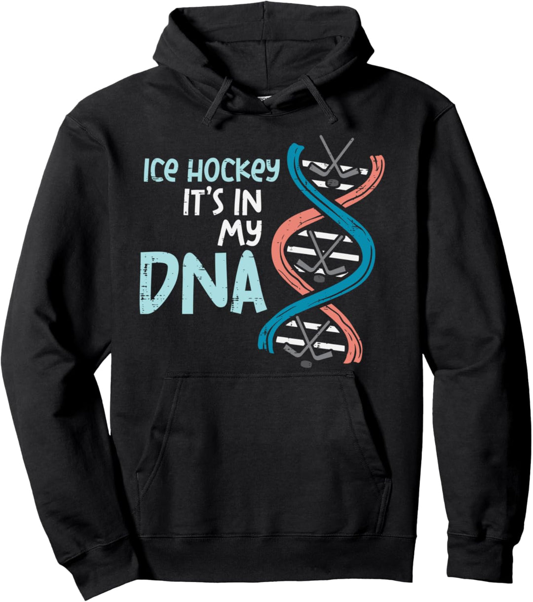 Ice Hockey Is In My DNA Funny Sports Player Goalie Men Boys Pullover Hoodie