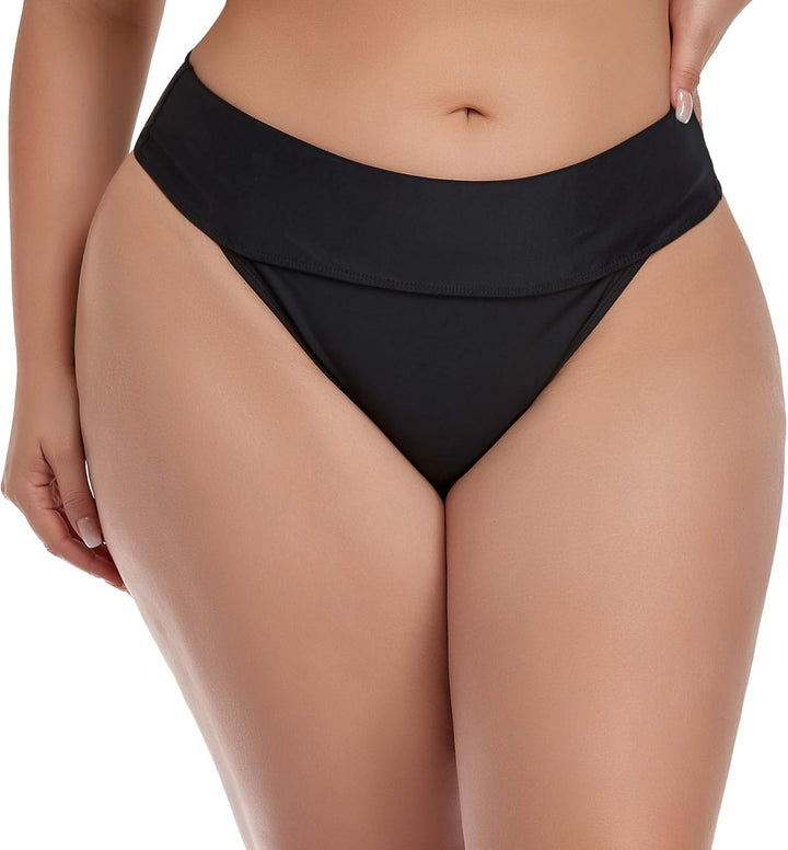 Women Vintage High Waisted Bikini Bottoms Brazilian Ruched High Cut Tankini Panites L Schwarzer Butt