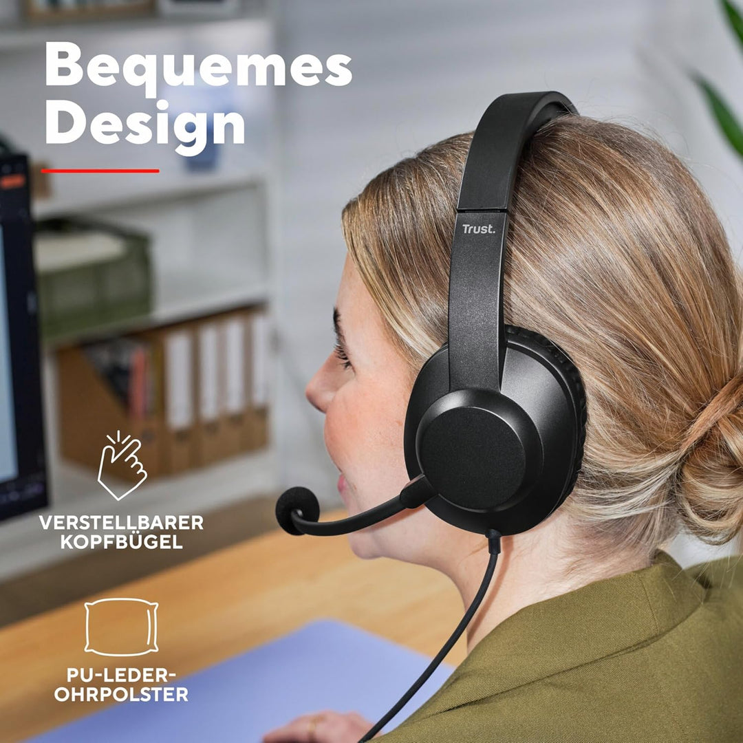 Trust Ayda Max PC Headset mit Mikrofon Over-Ear 3.5mm, Kopfhörer mit Kabel 1,80 m, Verstellbarer Kop