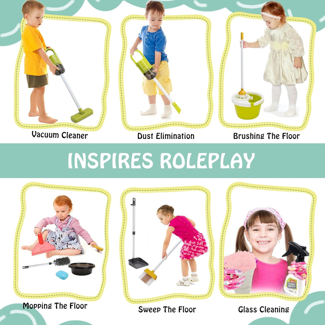 14 PCS Putzset für Kinder, Kinderstaubsauger, Kinderbesen Set Ab 2 Jahre, Putzset für Kinder Mit Sau