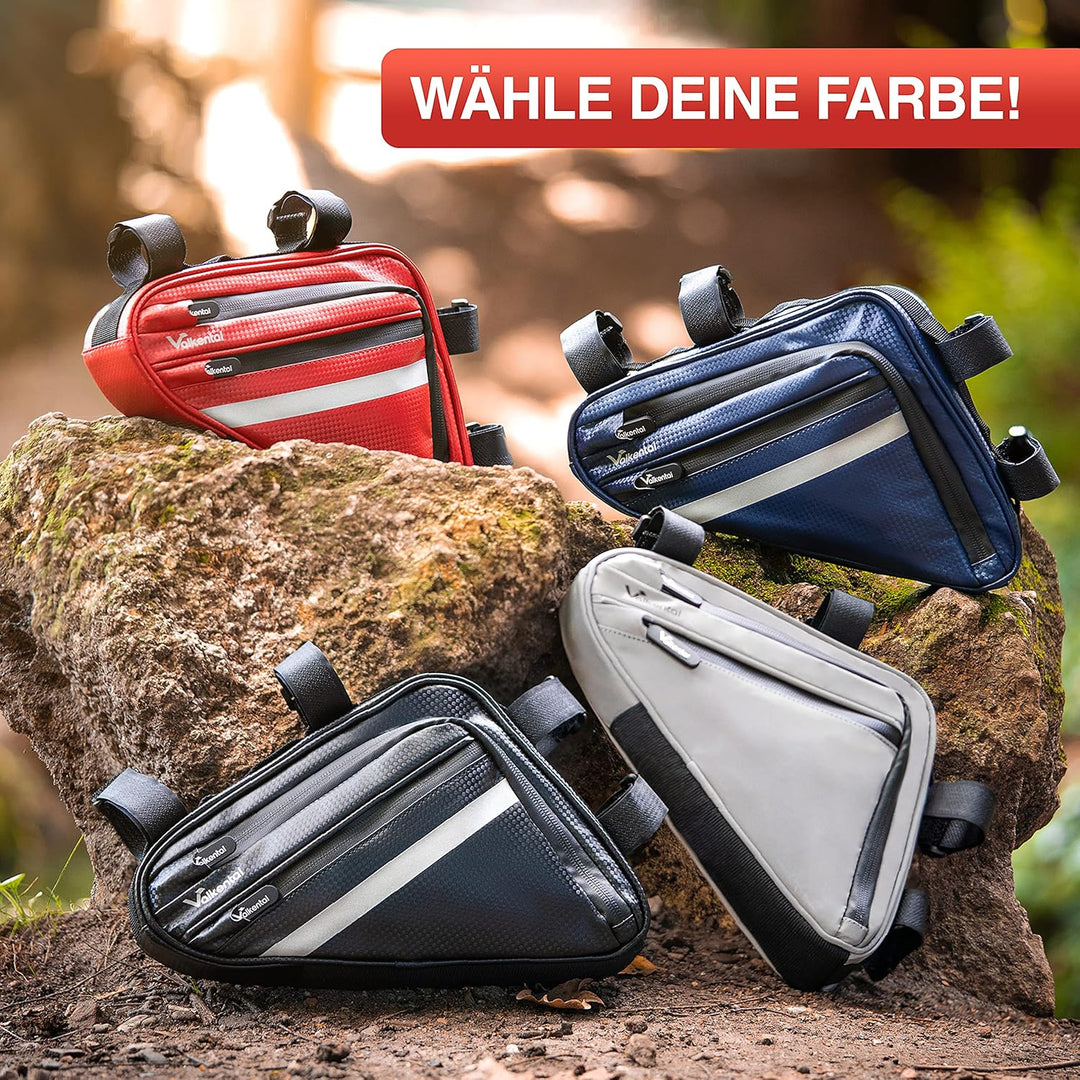 Valkental - Wasserfeste Rahmentasche mit viel Platz - 1,5L Volumen - Fahrradtasche mit Reflektoren u