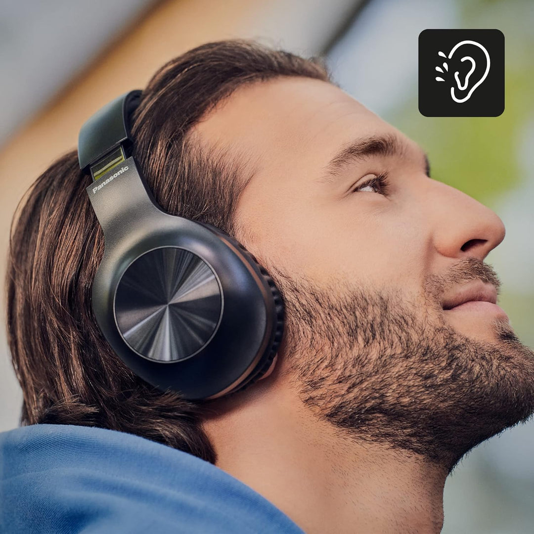 Panasonic RB-HX220BDEK Kabellose Over-Ear-Kopfhörer - Ergonomische Passform, Extra Bass, 23 Stunden